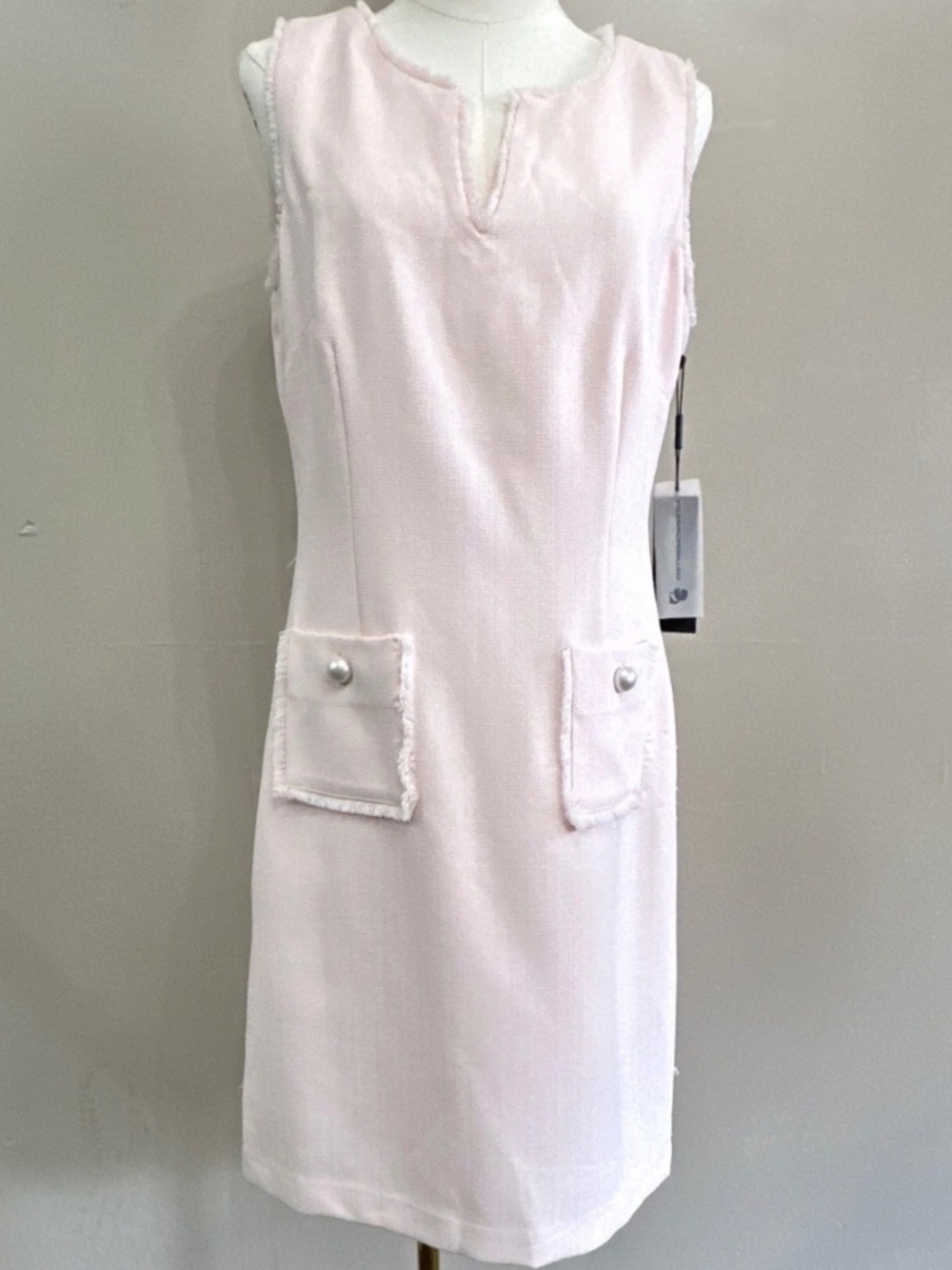 Karl Lagerfeld Paris Pink Tweed Sheath Dress Zip Pockets Lined Size 10 (NWT)